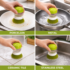 Soap Dispensing Palm Dish Brush with Drainage Base & Storage Holder