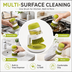 Soap Dispensing Palm Dish Brush with Drainage Base & Storage Holder