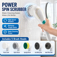 Handheld Eectric Cleaning Brush Cordless Spin Scrubbe With 5 Replaceable Brush Heads USB Rechargeable 360°Power Scrubbe