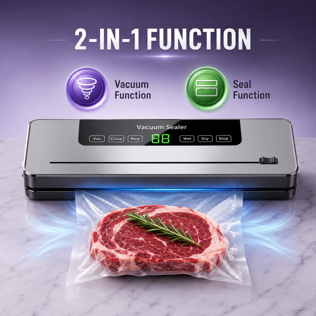 Electric Vacuum Sealer Machine for Food – Dry & Wet Modes, Built-in Cutter