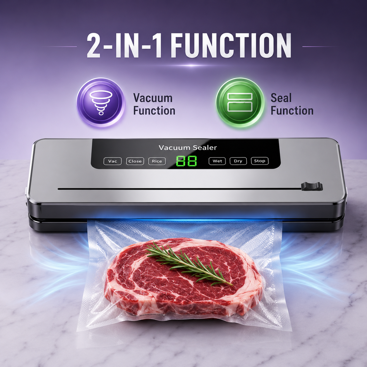 Electric Vacuum Sealer Machine for Food – Dry & Wet Modes, Built-in Cutter