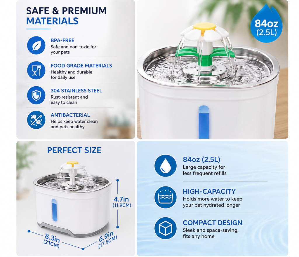 2.4L Automatic Cat Water Fountain with LED – USB Pet Drinking Fountain
