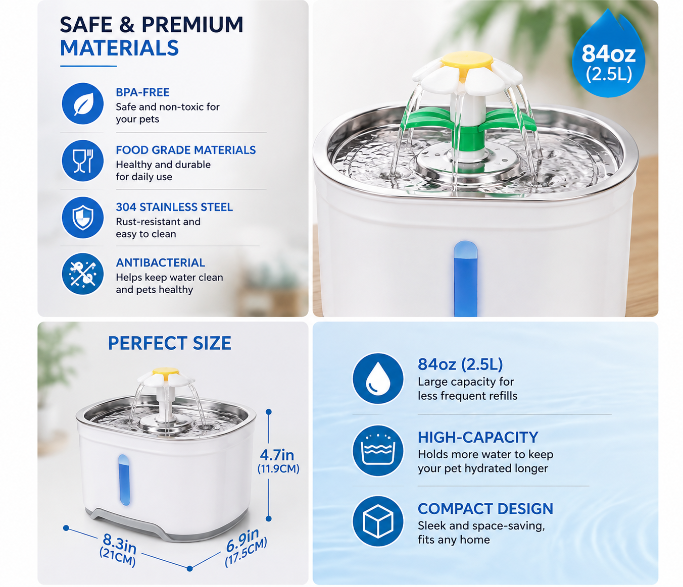2.4L Automatic Cat Water Fountain with LED – USB Pet Drinking Fountain