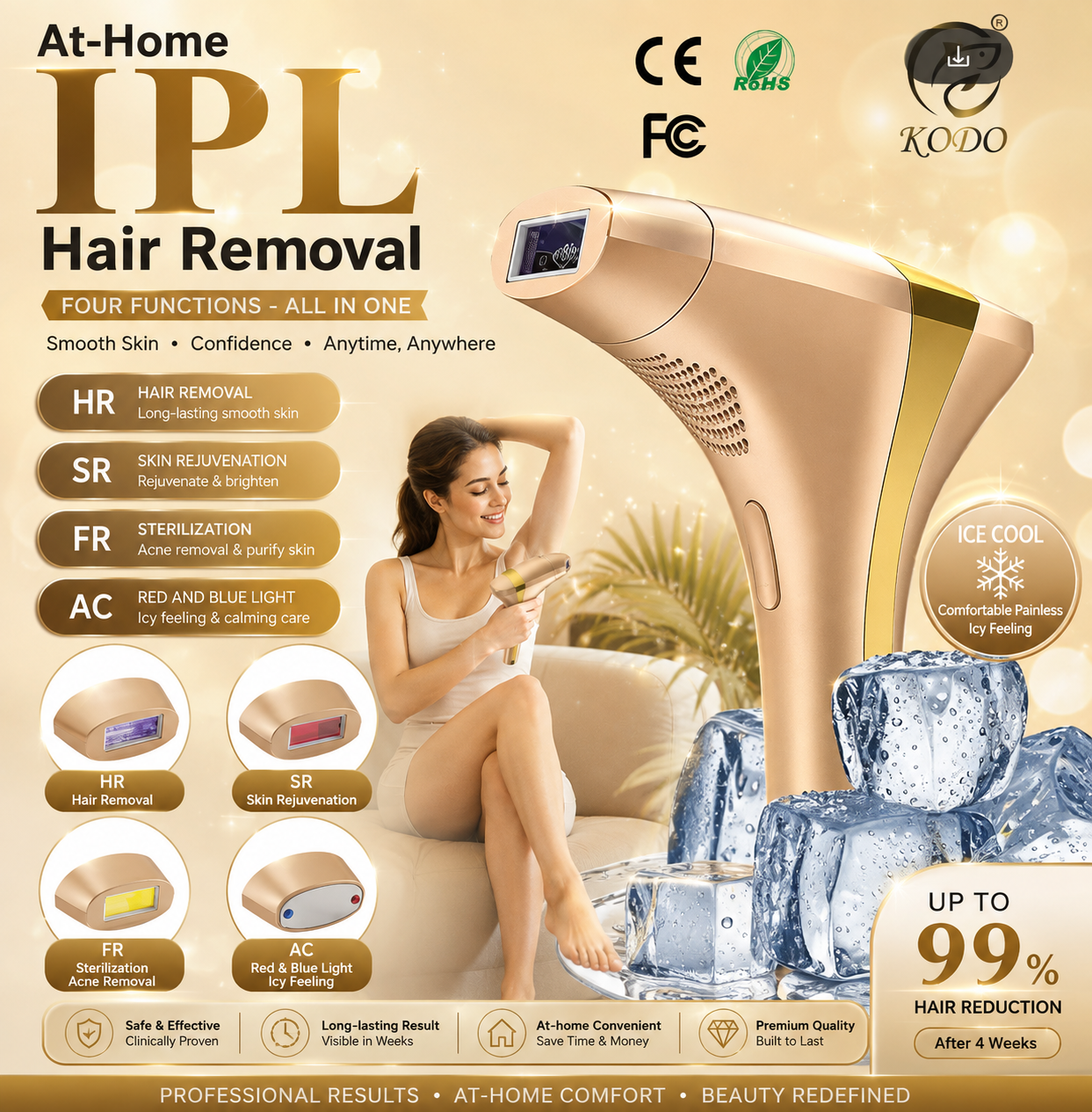 High-end Customization Ice Laser Hair Removal Laser Epilator Permanent IPL Painless Photoepilator 4 in 1 Face and Body