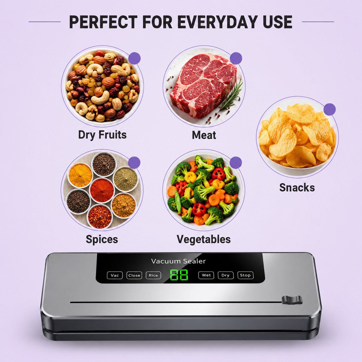 Electric Vacuum Sealer Machine for Food – Dry & Wet Modes, Built-in Cutter