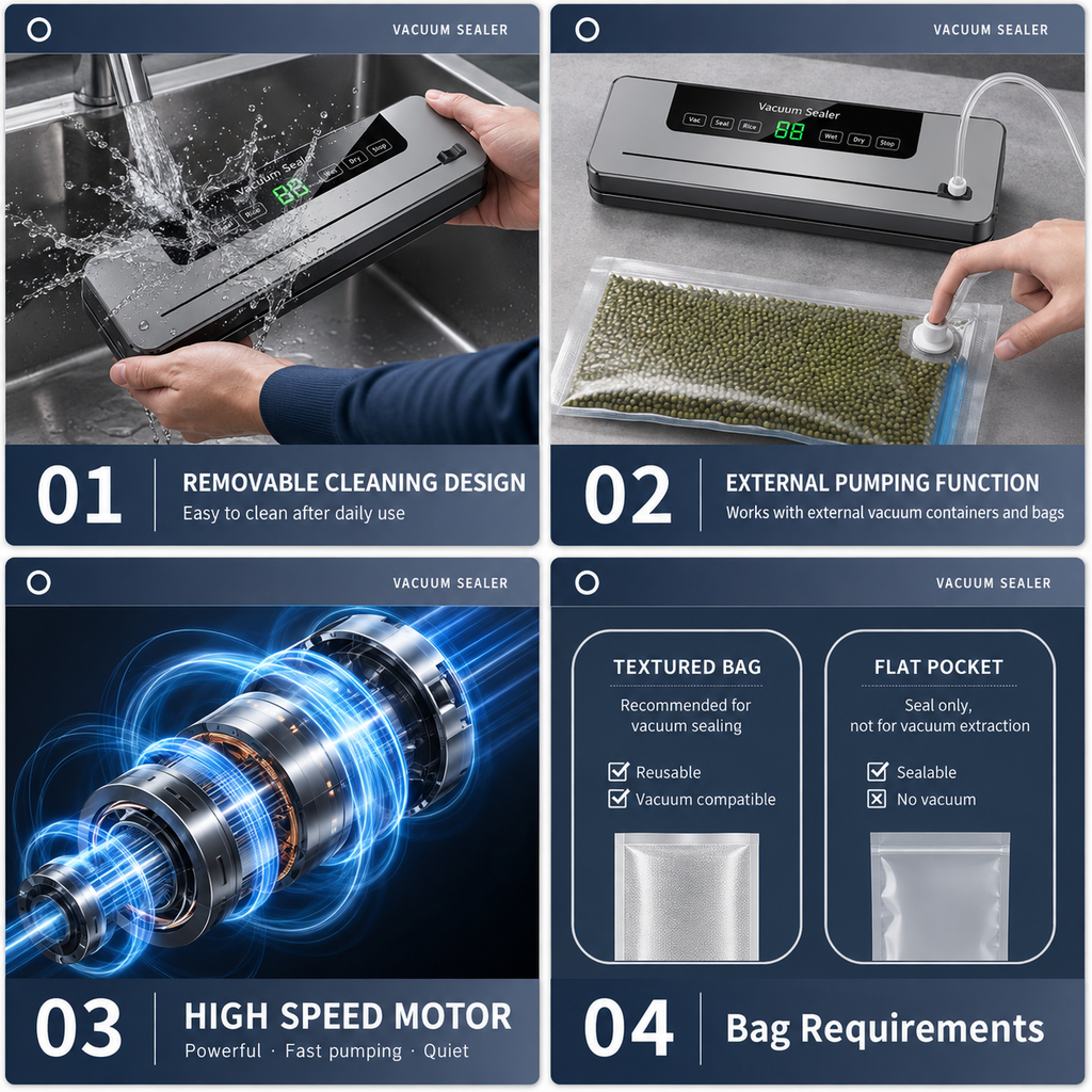 Electric Vacuum Sealer Machine for Food – Dry & Wet Modes, Built-in Cutter