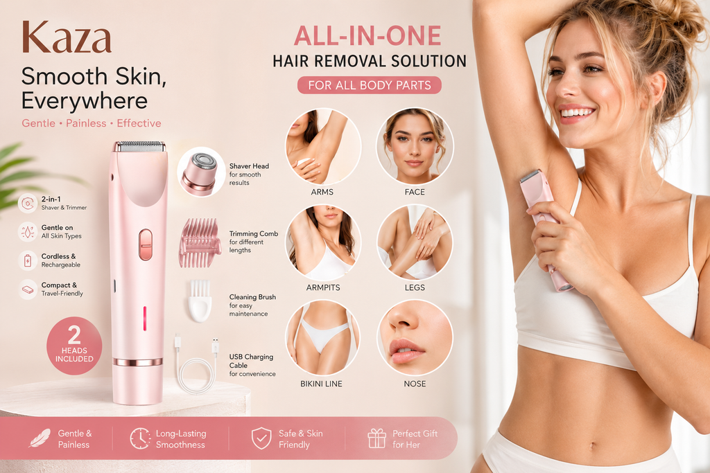 Women’s Electric Shaver 2-in-1 Dual Head Razor, IPX7 Waterproof Rechargeable Body Hair Trimmer for Legs, Underarms, Bikini Area & Face