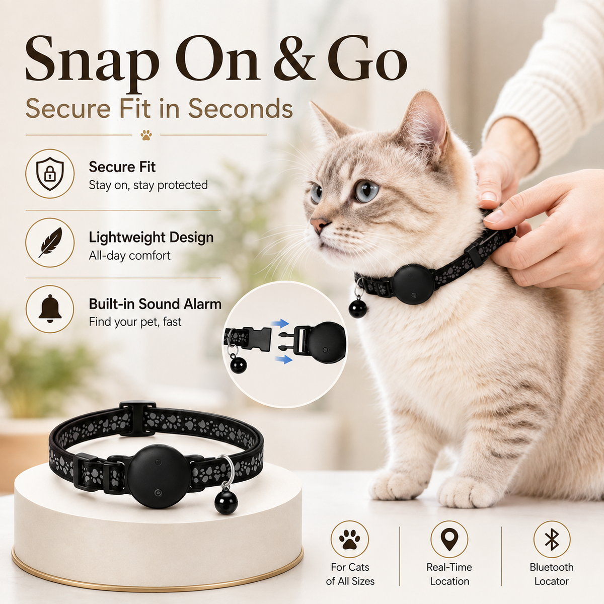 Bluetooth Pet Tracker for Dogs & Cats, Smart Anti-Lost Locator Tag with Sound Alert, Lightweight Collar Tracking Device for Pets, Keys, Bags & Luggage