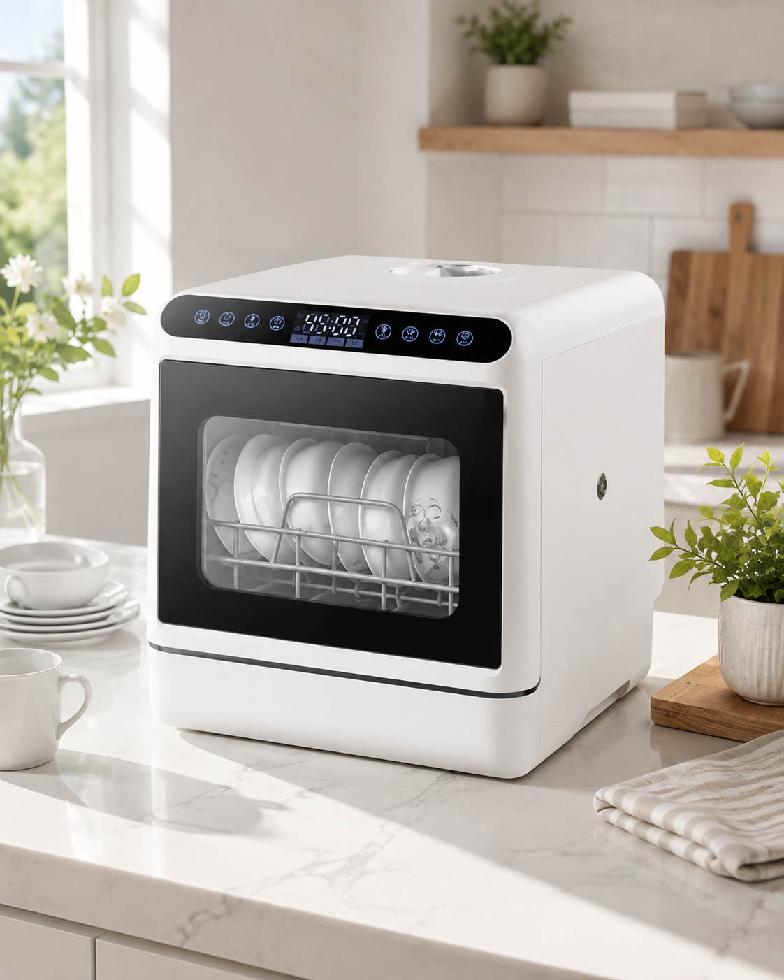 Portable Countertop Dishwasher with Built-In Water Tank, UV Sanitizing & Hot Air Drying