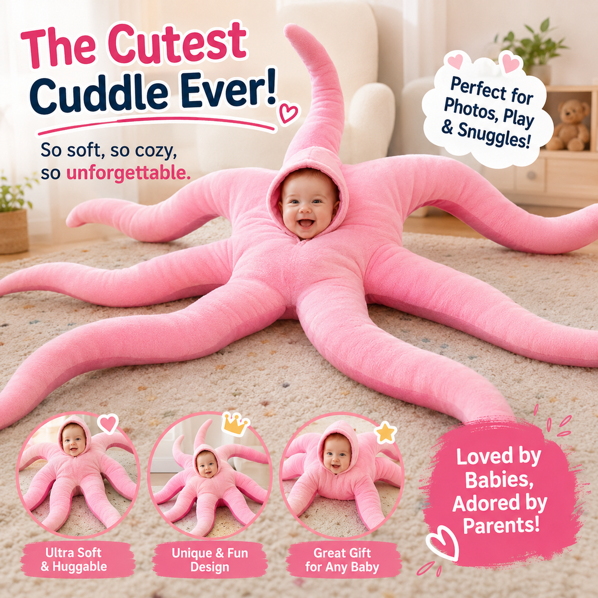 Giant Pink Octopus Costume – Plush Funny Bodysuit for Kids & Adults