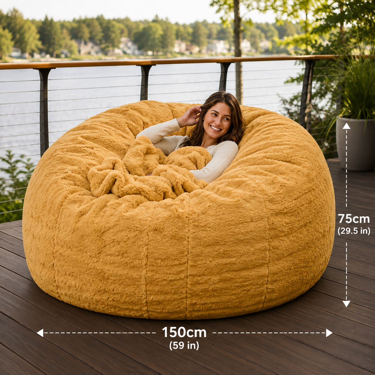 Oversized Bean Bag Chair Cover 150x75cm – Soft Plush Giant Lounge Sofa Cover for Adults & Kids