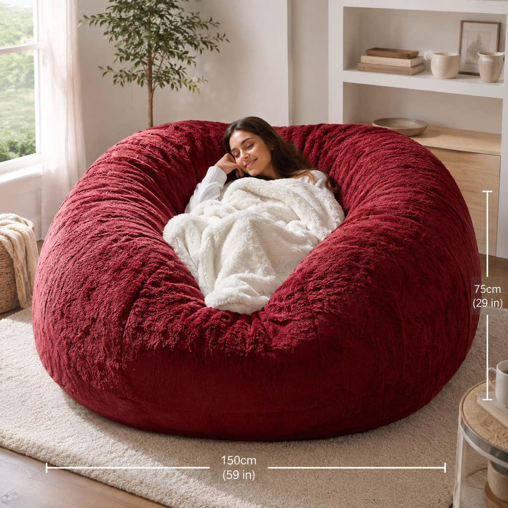 Oversized Bean Bag Chair Cover 150x75cm – Soft Plush Giant Lounge Sofa Cover for Adults & Kids
