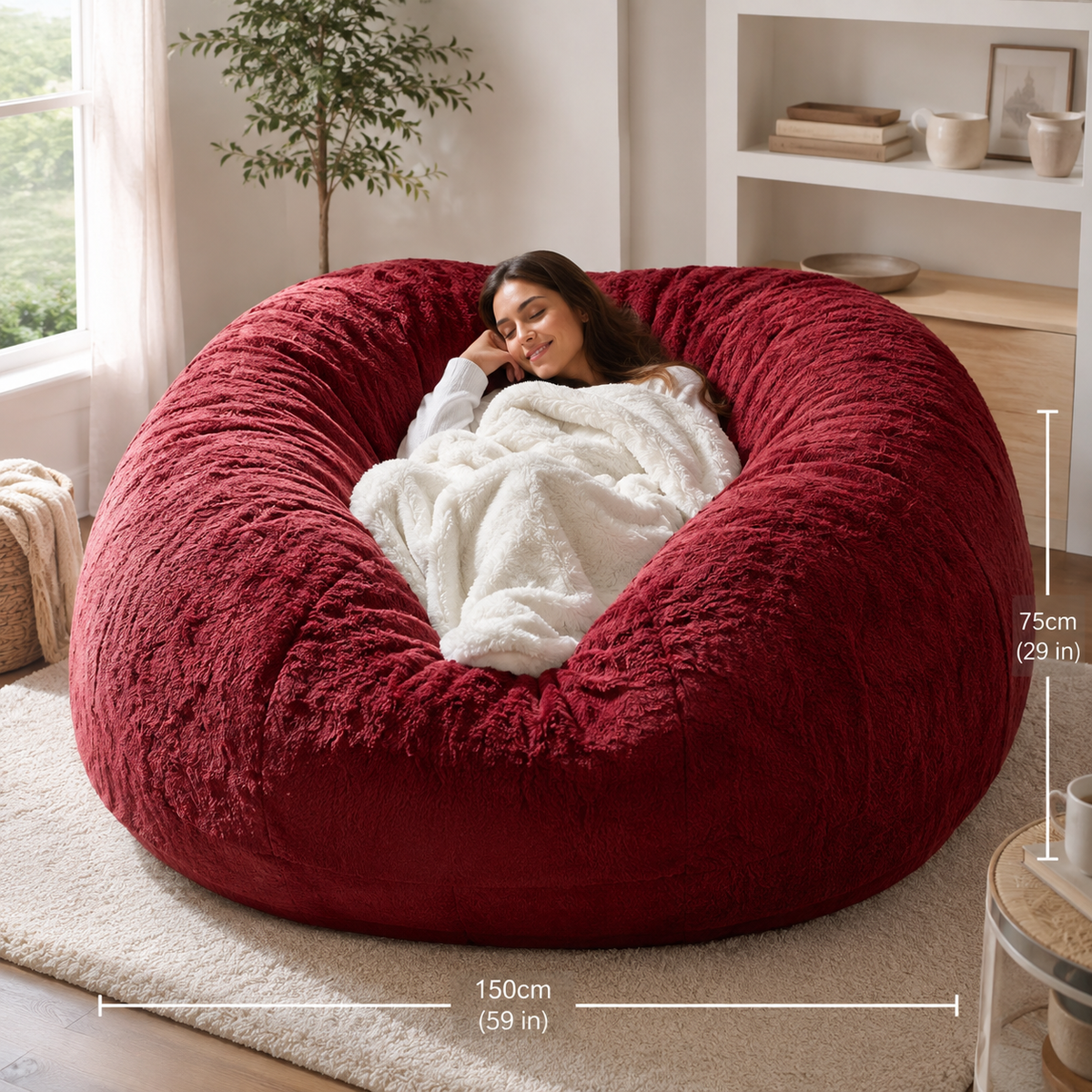 Oversized Bean Bag Chair Cover 150x75cm – Soft Plush Giant Lounge Sofa Cover for Adults & Kids