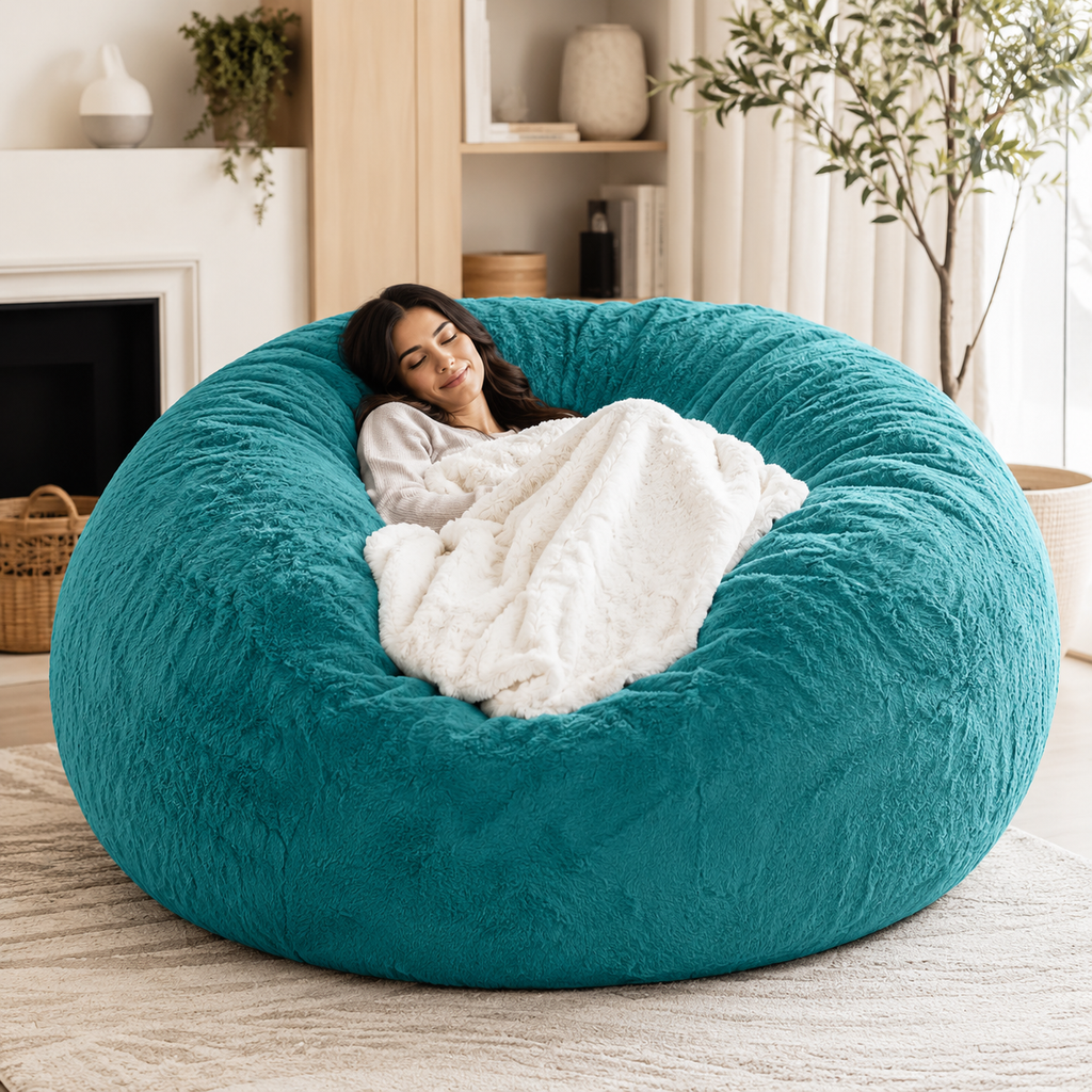 Oversized Bean Bag Chair Cover 150x75cm – Soft Plush Giant Lounge Sofa Cover for Adults & Kids