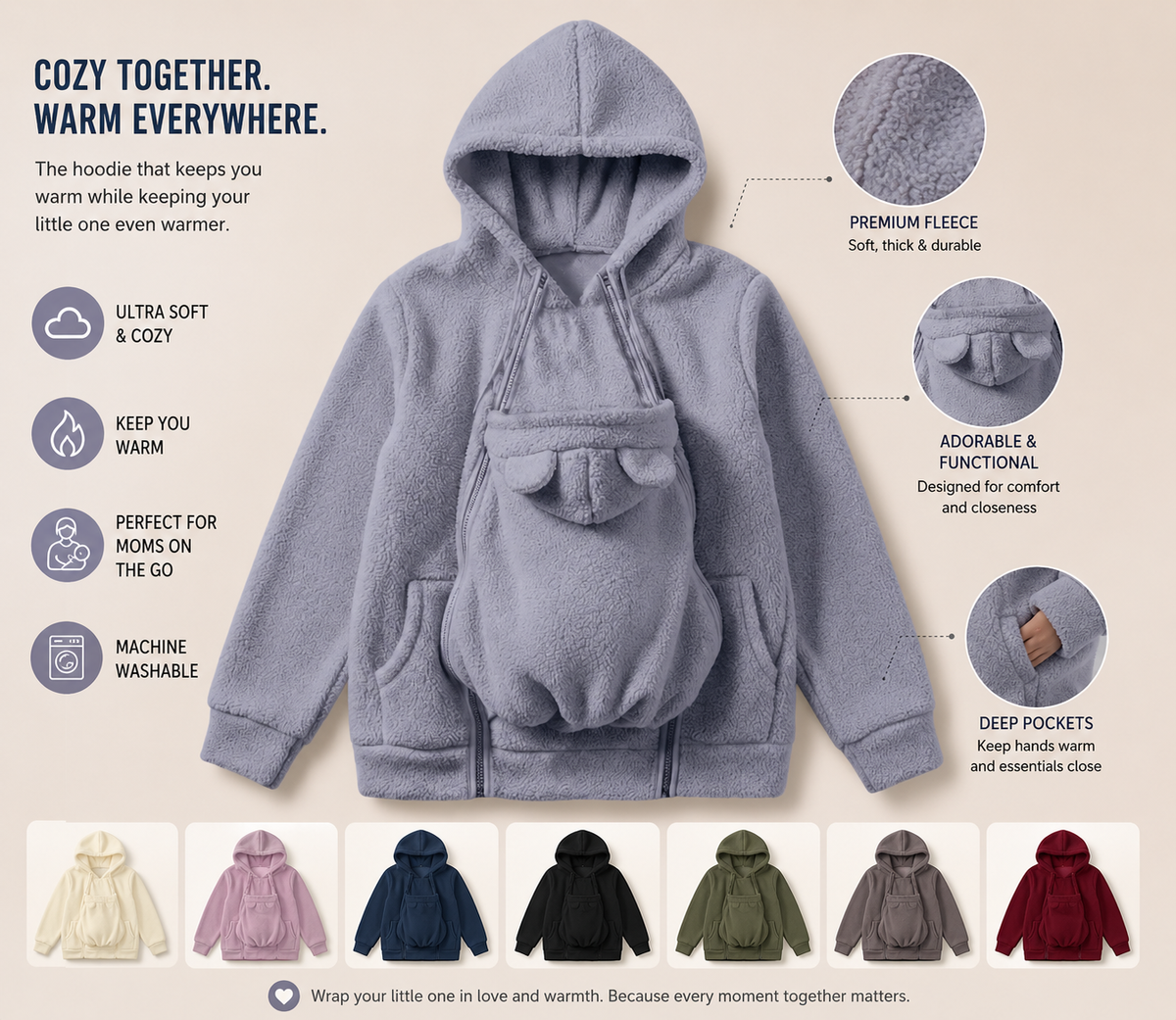 Babywearing Hoodie for Moms – Cozy Maternity Kangaroo Sweatshirt